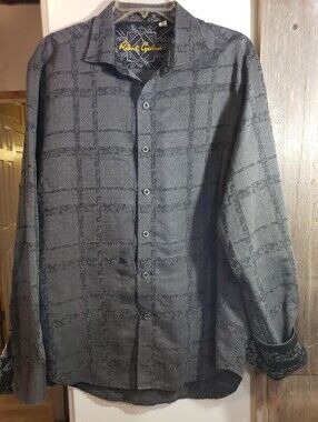 Robert Graham Black Gray Plaid XL Button Down Shirt Cotton